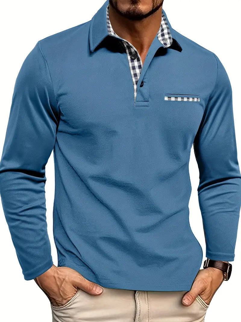 Men's Long-Sleeve Modern Style Polo Shirt