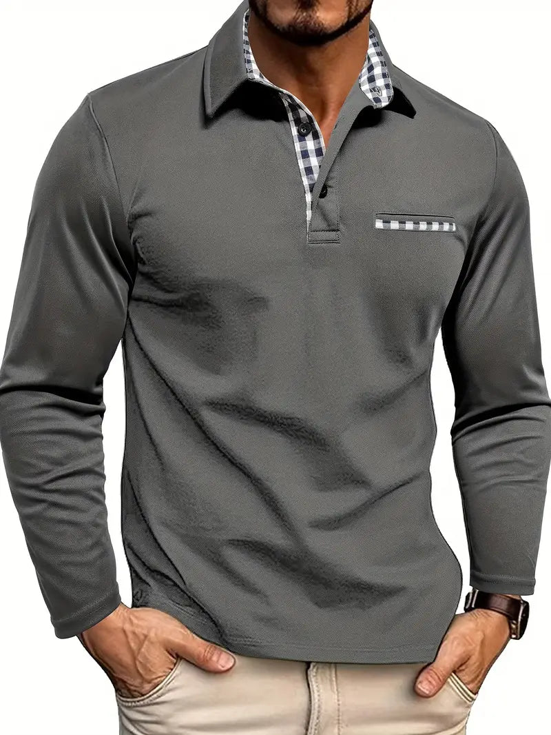 Men's Long-Sleeve Modern Style Polo Shirt