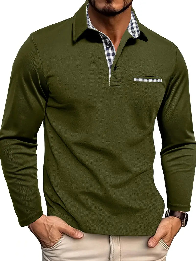 Men's Long-Sleeve Modern Style Polo Shirt