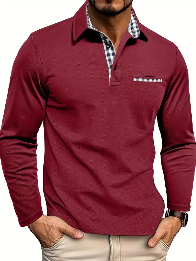 Men's Long-Sleeve Modern Style Polo Shirt
